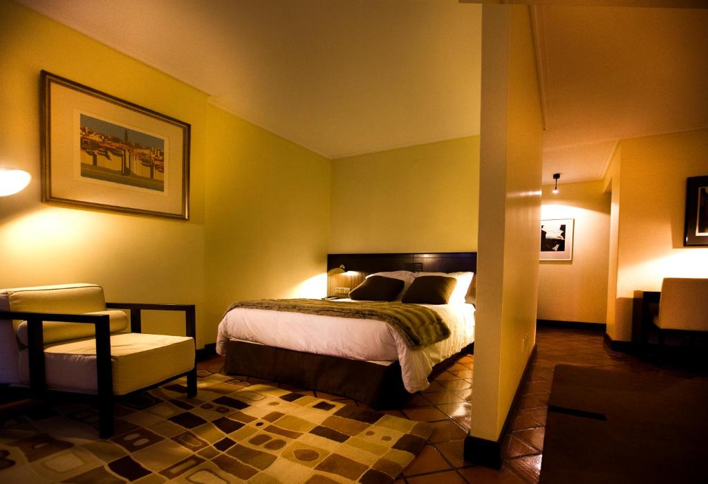 布拉加森霍拉布兰卡酒店的配有一张床和一把椅子的酒店客房