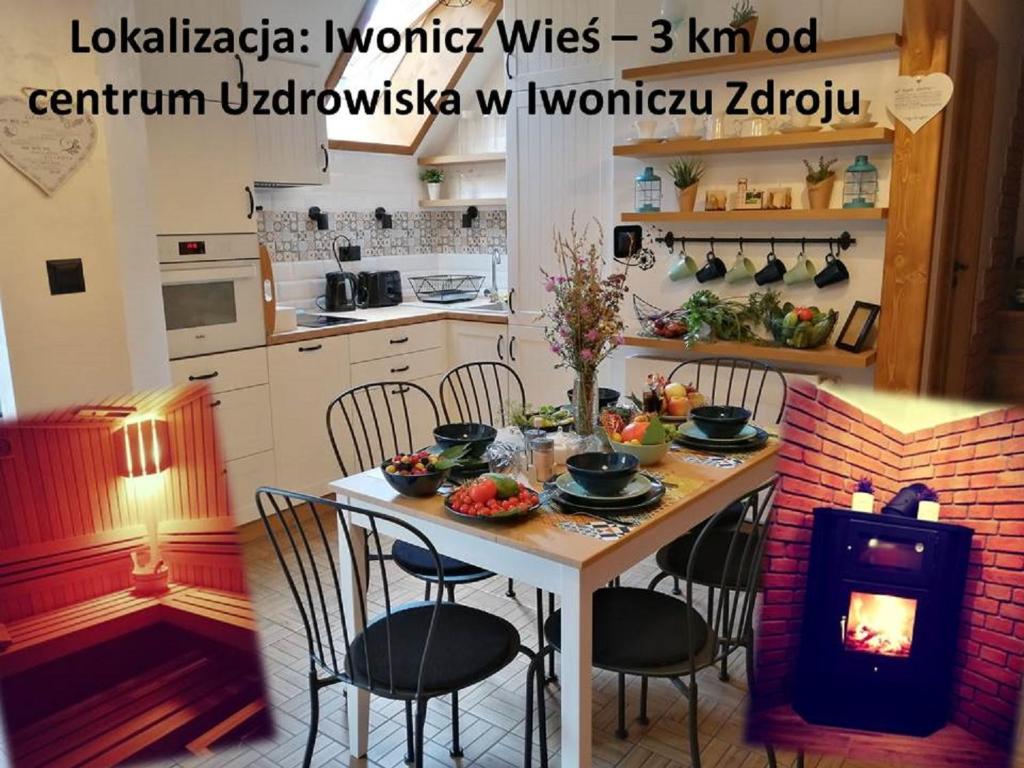 伊沃尼奇-兹德鲁伊Agroturystyka Iwańcze Pole的厨房配有桌椅和炉灶。