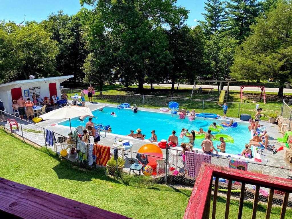 布兰森The Cottage Resort的一群人在公园的游泳池里