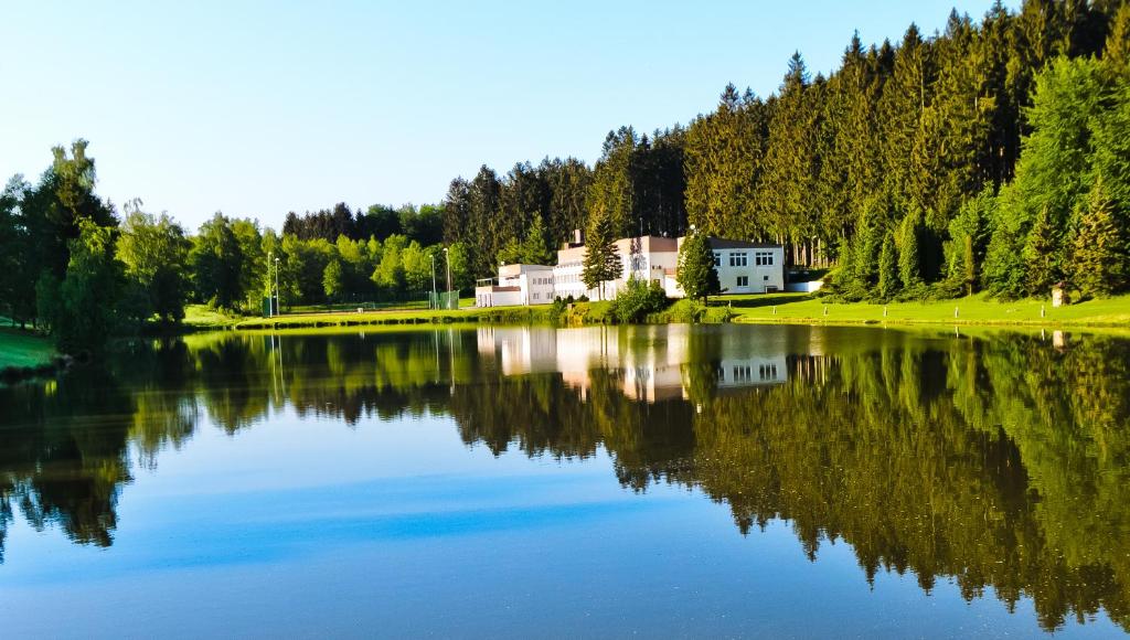 萨扎瓦河畔莱代奇Resort Luna Vysočina的湖畔房子