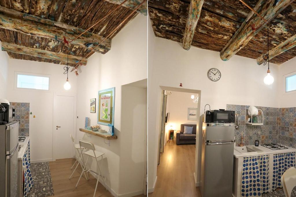 那不勒斯Titti e Nonna的两张厨房和客厅的照片