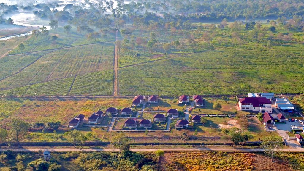 KumguriMusa Jungle Retreat的山丘上房屋的空中景致