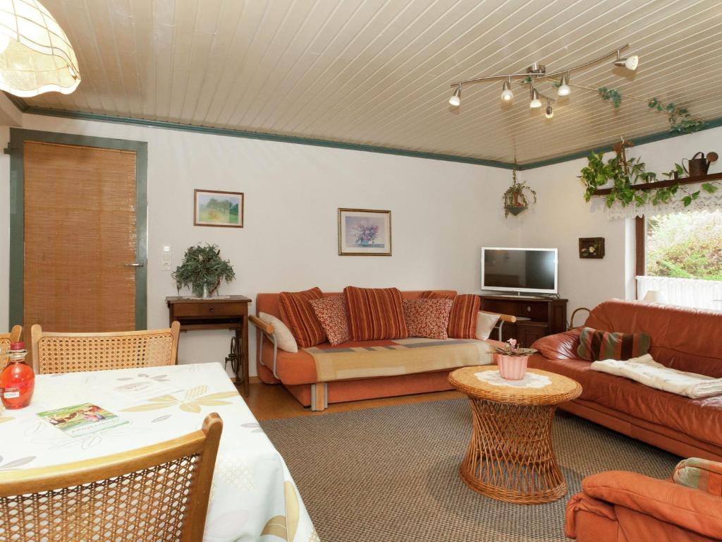 施马伦贝格Cosy apartment in Menkhausen near the ski area的客厅配有沙发和桌子