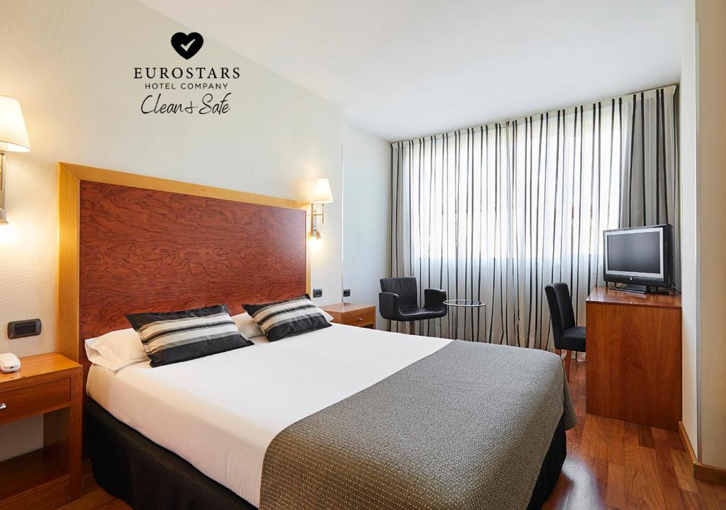 萨拉戈萨爱科赛德利西亚广场酒店的配有一张床和一台平面电视的酒店客房