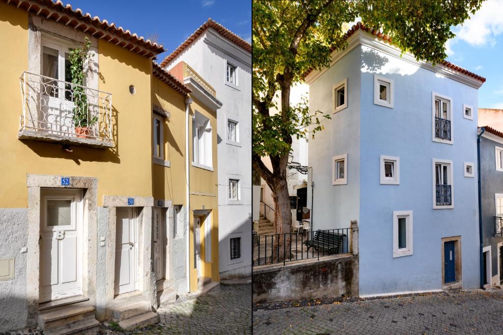 里斯本阿法玛耶罗酒店的两张街旁建筑物的照片