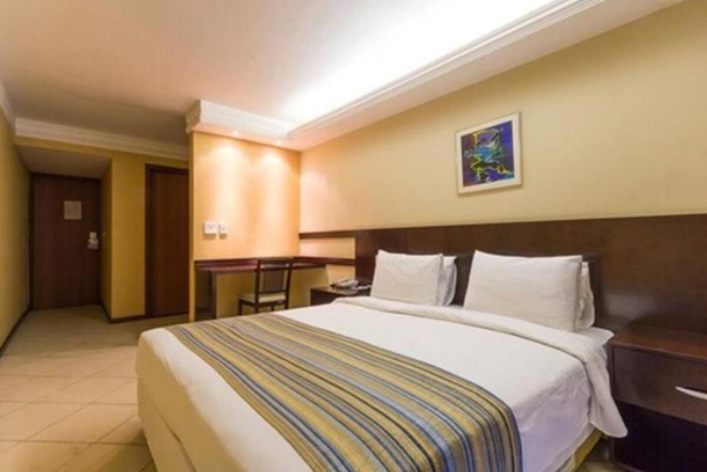 巴西利亚比塔广场酒店的酒店客房设有一张大床和一张书桌。