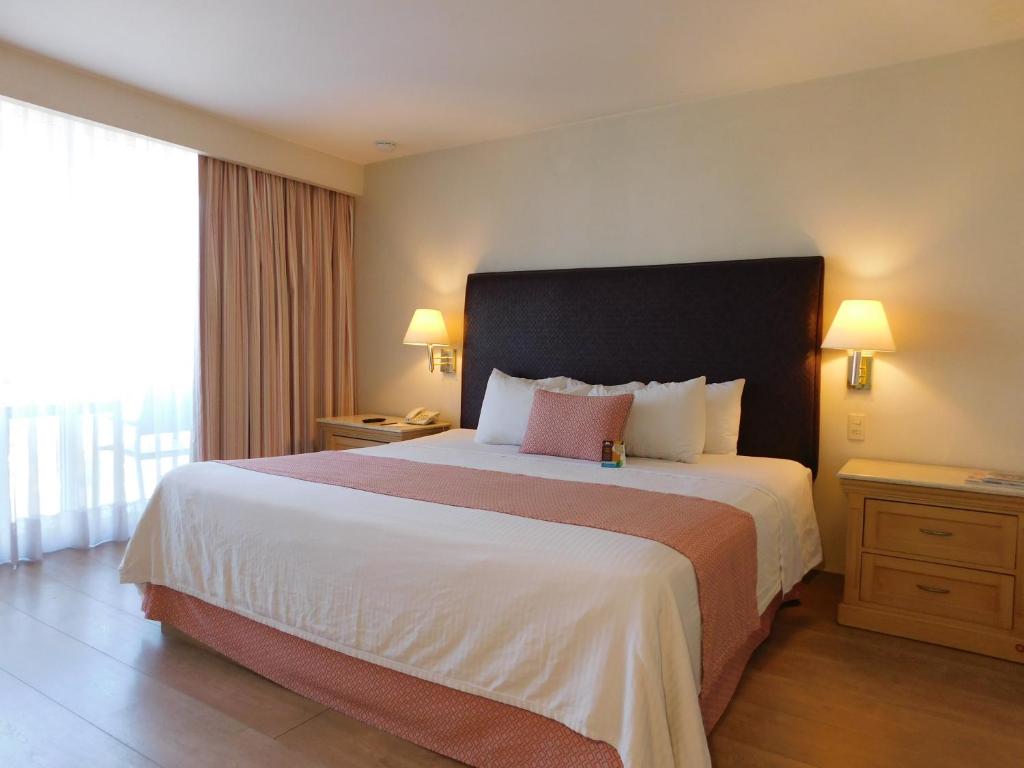 提华纳帕拉西奥阿兹台克酒店的一间设有大床和窗户的酒店客房