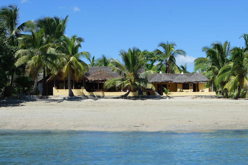 Ambaro萨姆巴特拉住宿加早餐旅馆的棕榈树和水滩上的别墅