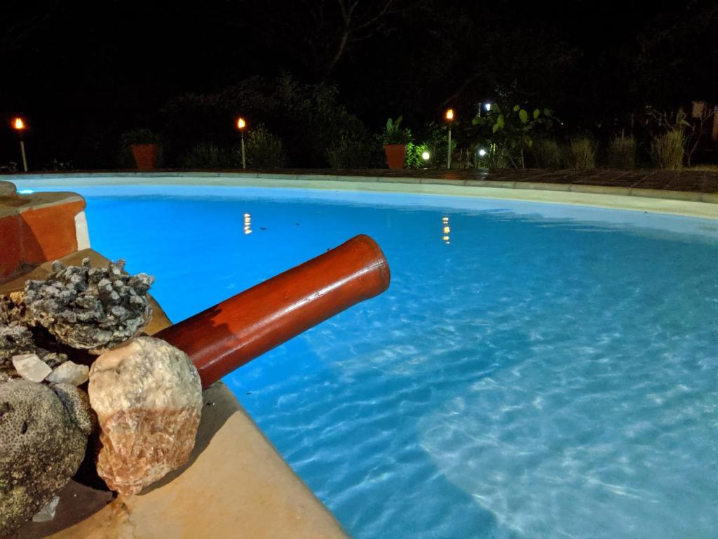 迭戈苏瓦雷斯Hotel Lakana Ramena的水中带棒球棒的游泳池