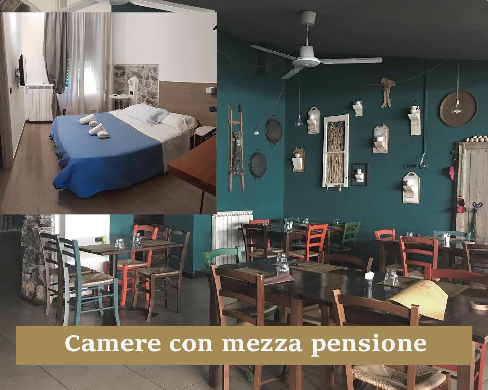 斯培西亚美丽那不勒斯旅馆及意大利比萨饼餐厅的配有床、桌子和椅子的房间