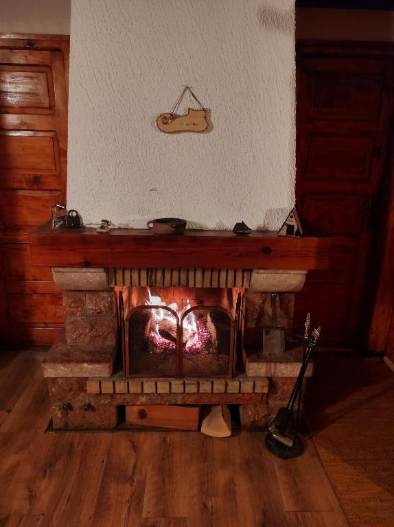Brvnara Maljkovic Drina的客厅设有砖砌壁炉,
