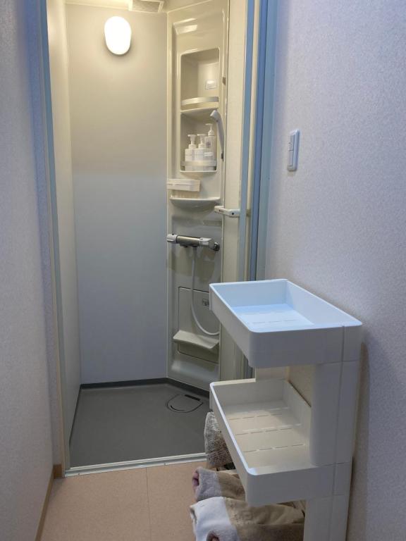 Ieロハス伊江島的一间带水槽和开放式冰箱的浴室