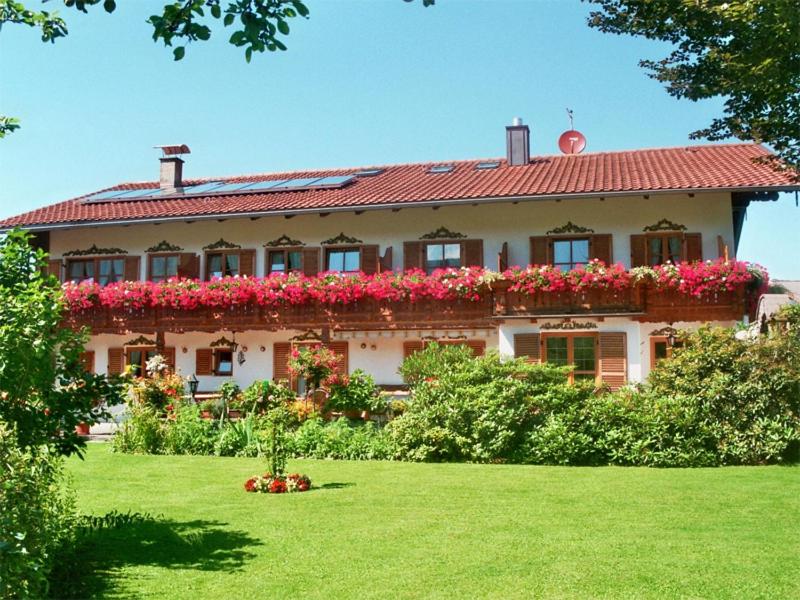 巴特法伊尔恩巴赫Gästehaus Hubertushof的院子里鲜花盛开的大房子