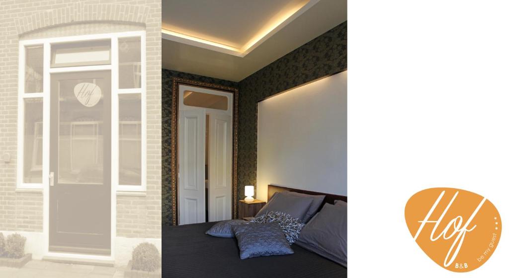 埃因霍温Hof, a luxury B&B in the center of Eindhoven的卧室两张照片,配有一张床和一个窗户