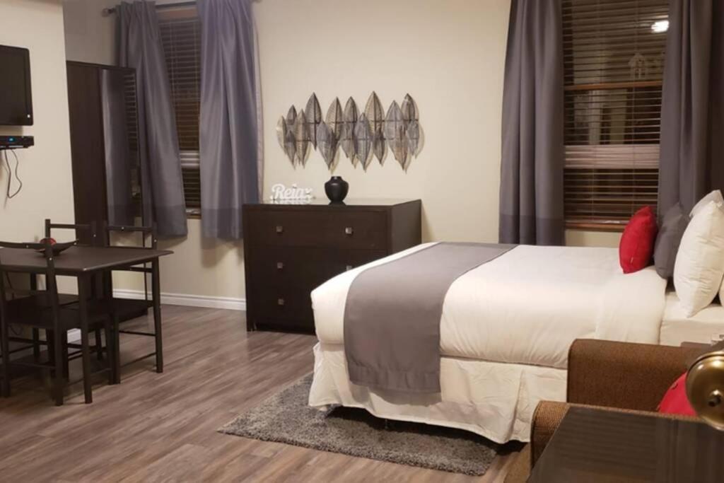 加蒂诺Business Traveler's Cozy Studio #21 by Amazing Property Rentals的一间卧室配有一张床、一张桌子和一张书桌