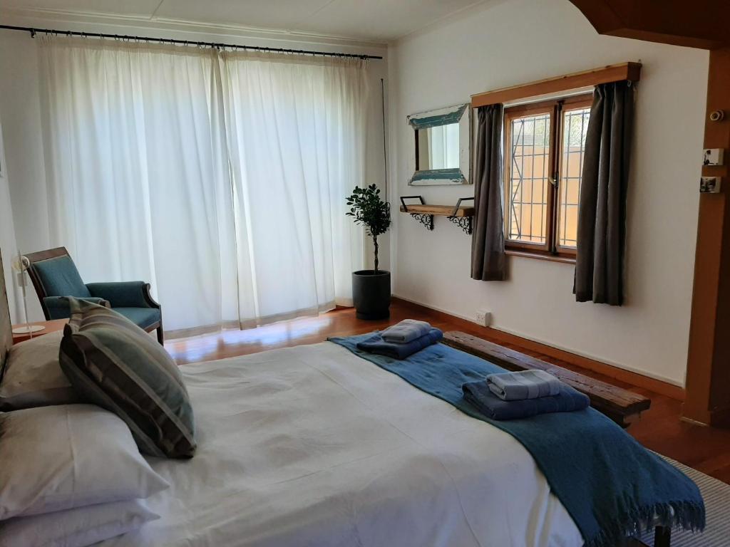 斯瓦科普蒙德Japie's Yard Self-Catering的一间卧室设有一张大床和一个窗户。