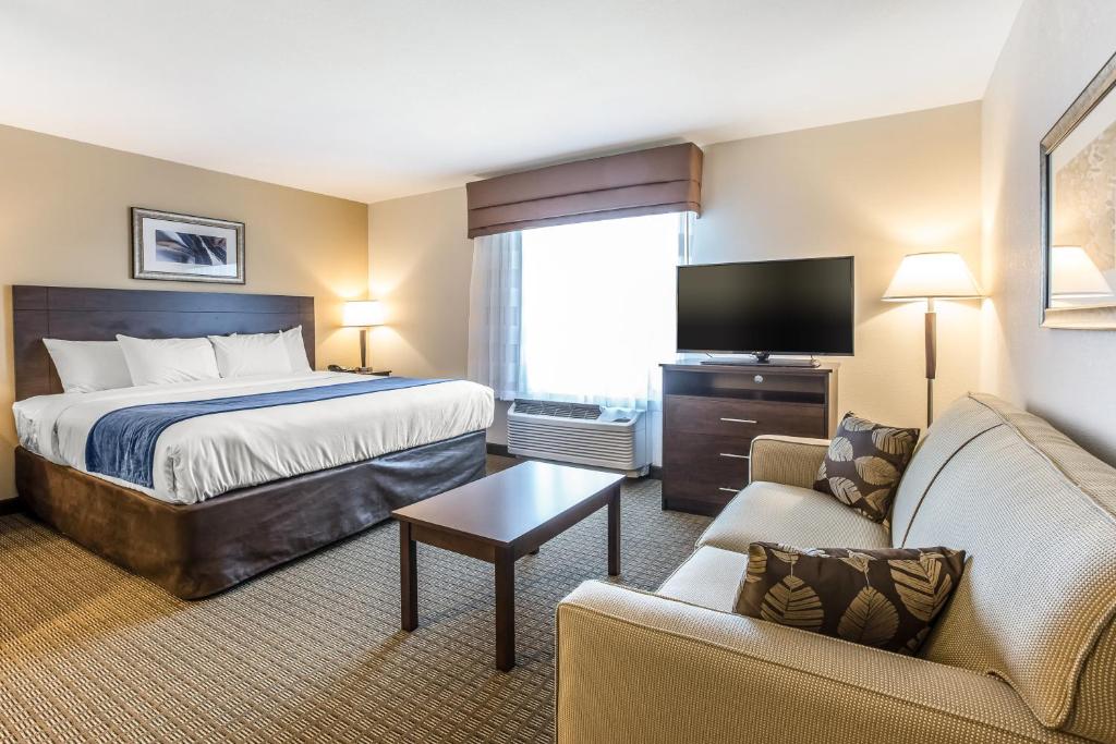 卡特斯维尔MainStay Suites Cartersville的一间酒店客房,配有一张床和一台电视