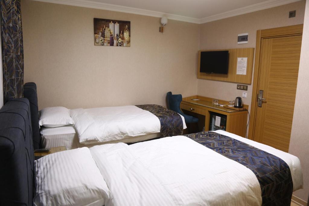 TatvanHanemir Otel的酒店客房设有三张床和电视。
