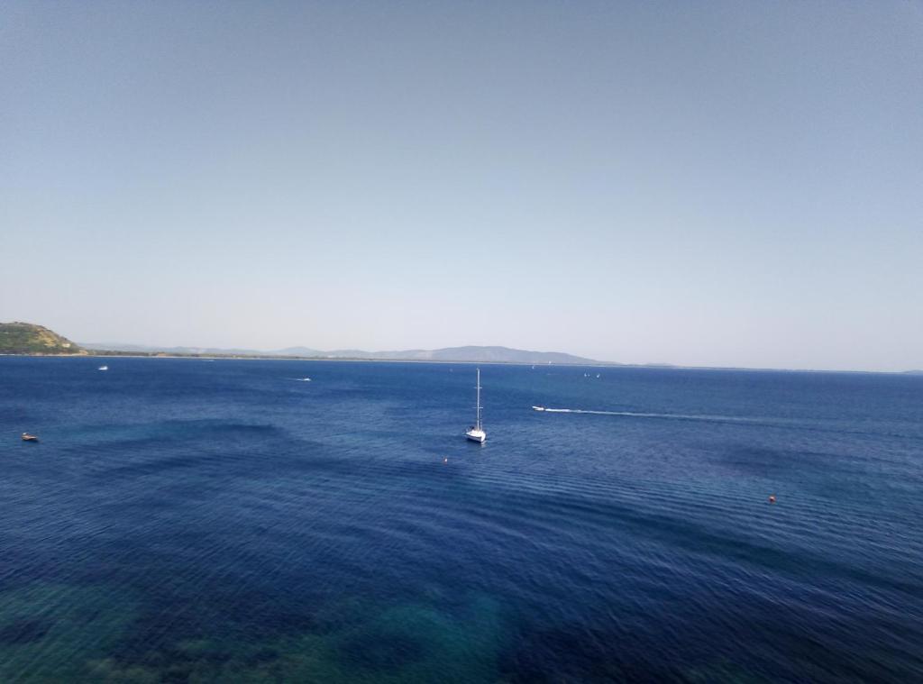 塔拉莫内Casa vacanze mare blu的一条大水体中的小船