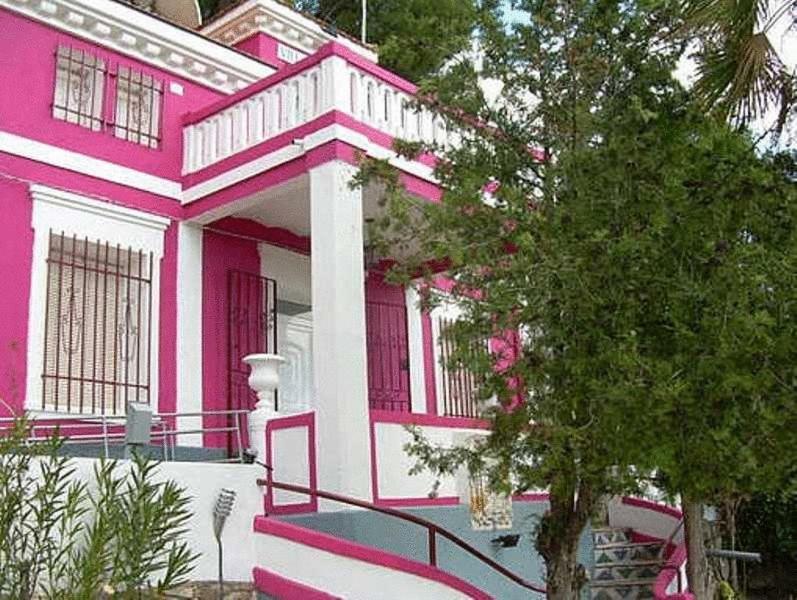阿拉贡省阿拉马帕奇塔别墅的前面有一棵树的粉红色房子
