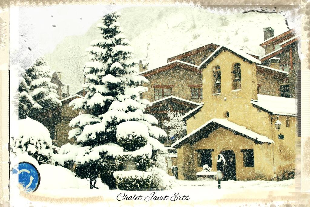 厄茨CHALET JANET的雪覆盖树屋的画