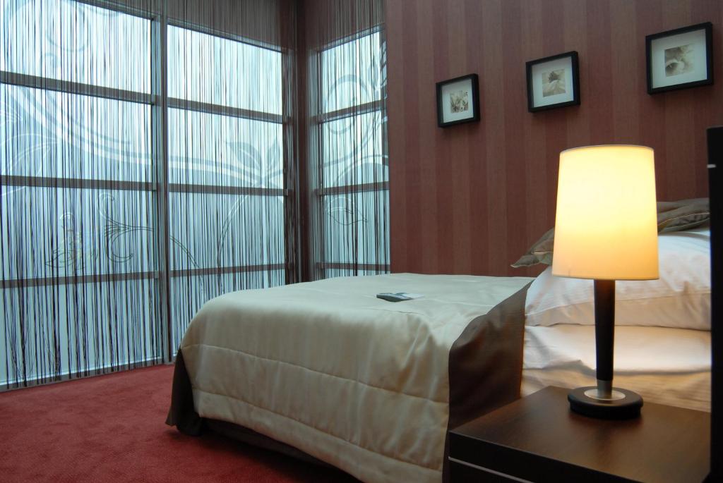 米科武夫碧云酒店的酒店客房设有一张床和一个大窗户