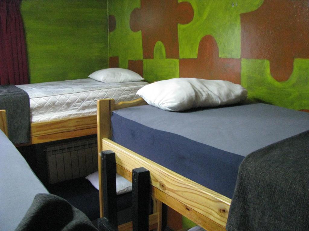乌斯怀亚苏尔塔青旅的带两张双层床的绿色墙壁客房