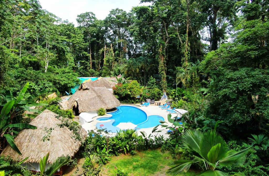 别霍港卡里布鲁海滩及丛林度假酒店的林地中设有游泳池的度假胜地