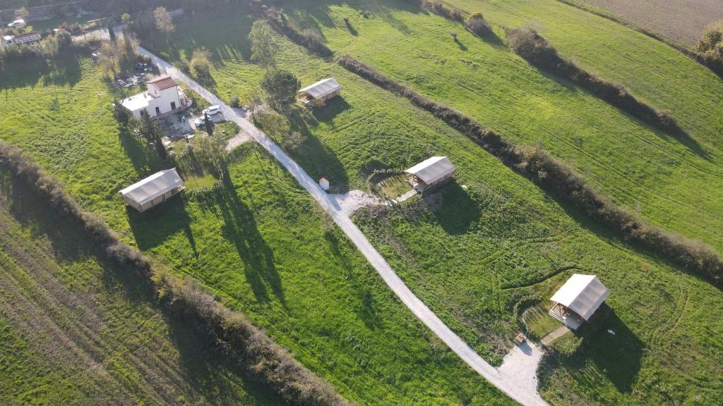 罗西尼亚诺马里蒂莫Glamping Tenuta San Pierino Agriturismo的田野农场的空中景观