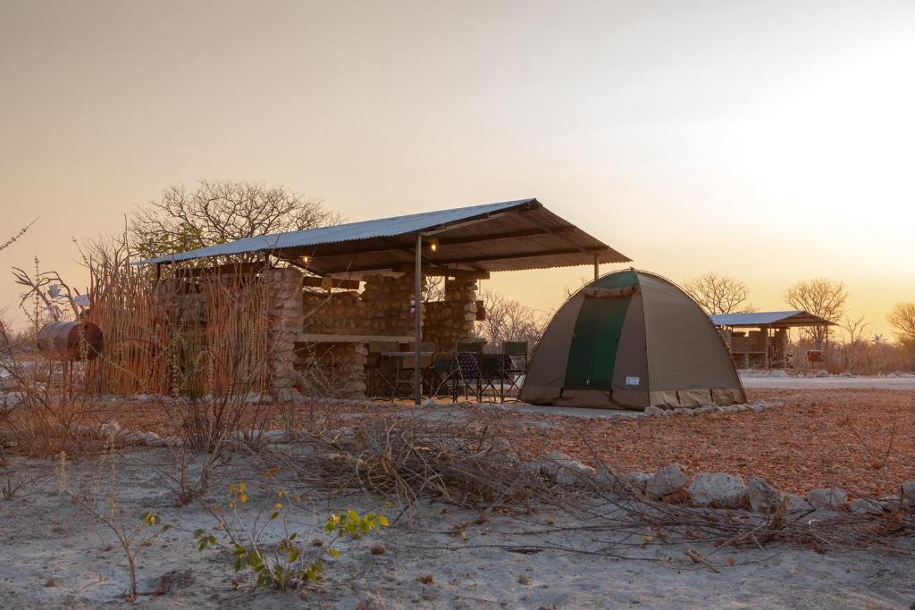 奥考奎约Etosha Trading Post Campsite的帐篷位于田野中间