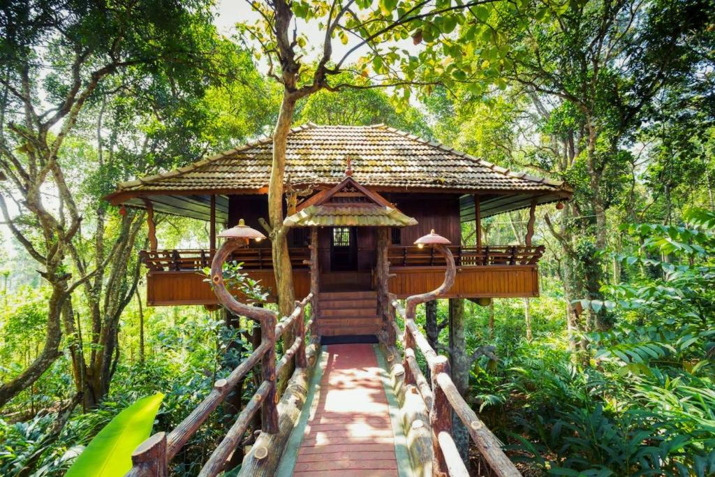 提喀迪Kalpavanam Heritage Resort的森林中间的小建筑