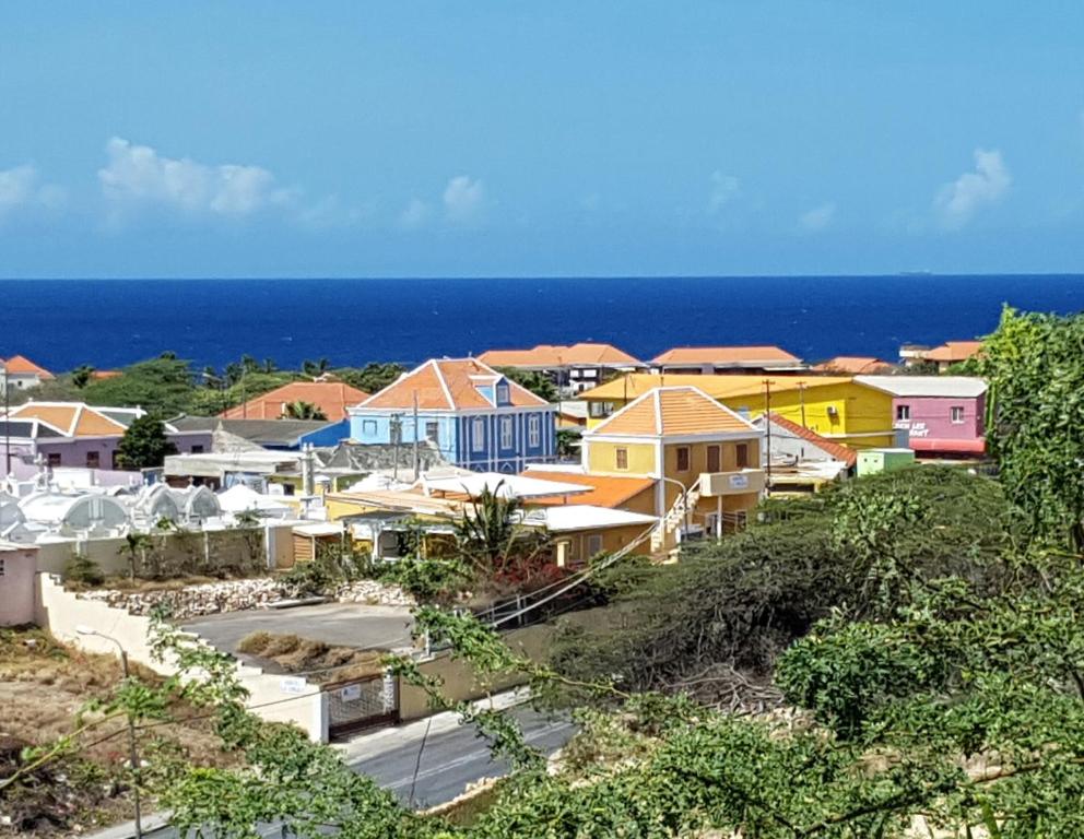 威廉斯塔德La Bamba的一座拥有多彩房屋和海洋的小城镇