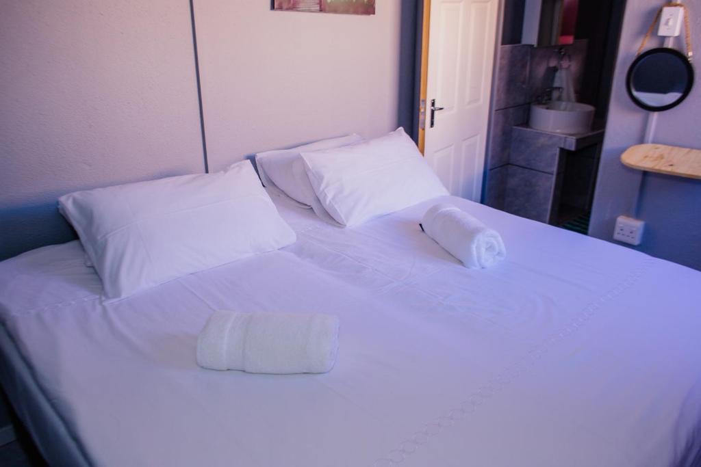 基特曼斯胡普UrbanLife Keetmanshoop Accommodation的一张带两个枕头的大白色床