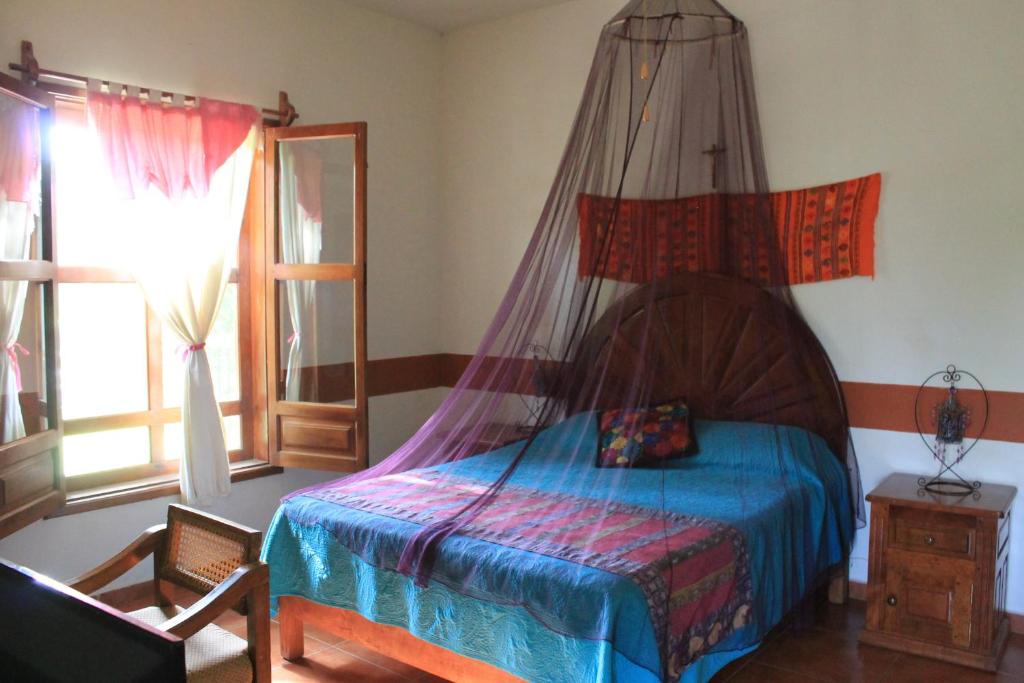 里奥韦尔德Hotel El Molino的一间卧室配有一张带蚊帐的床