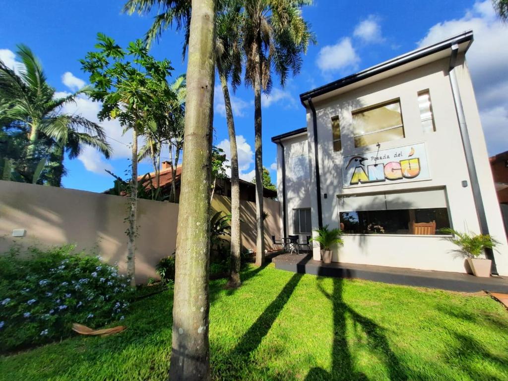 伊瓜苏港安固宾馆的庭院里棕榈树的房子