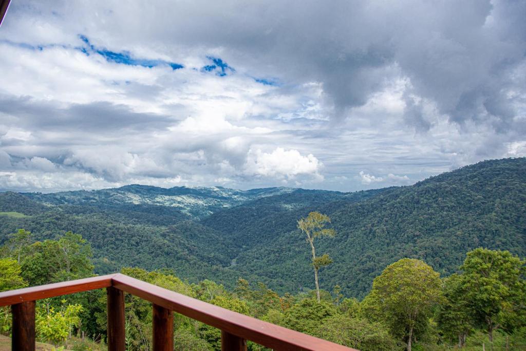 Tres EquisPacuare Mountain Lodge的木栏杆享有山谷美景