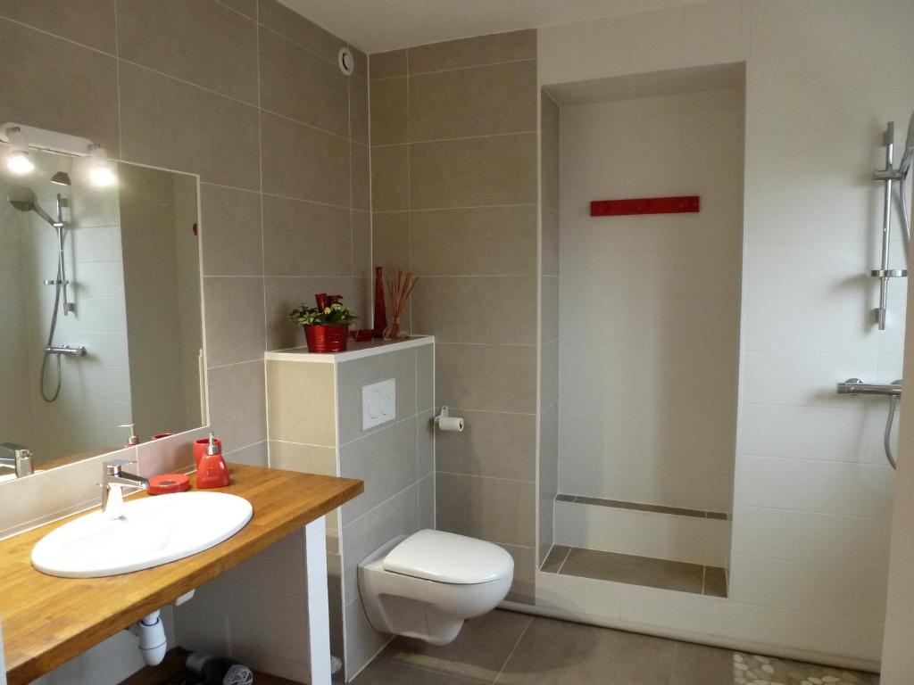Marieulles莱斯科克力可茨酒店的浴室配有卫生间、盥洗盆和淋浴。