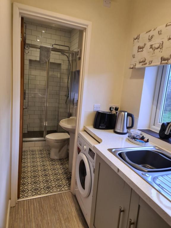 布里斯托纽迪驰农场住宿公寓的一间带水槽和洗衣机的浴室