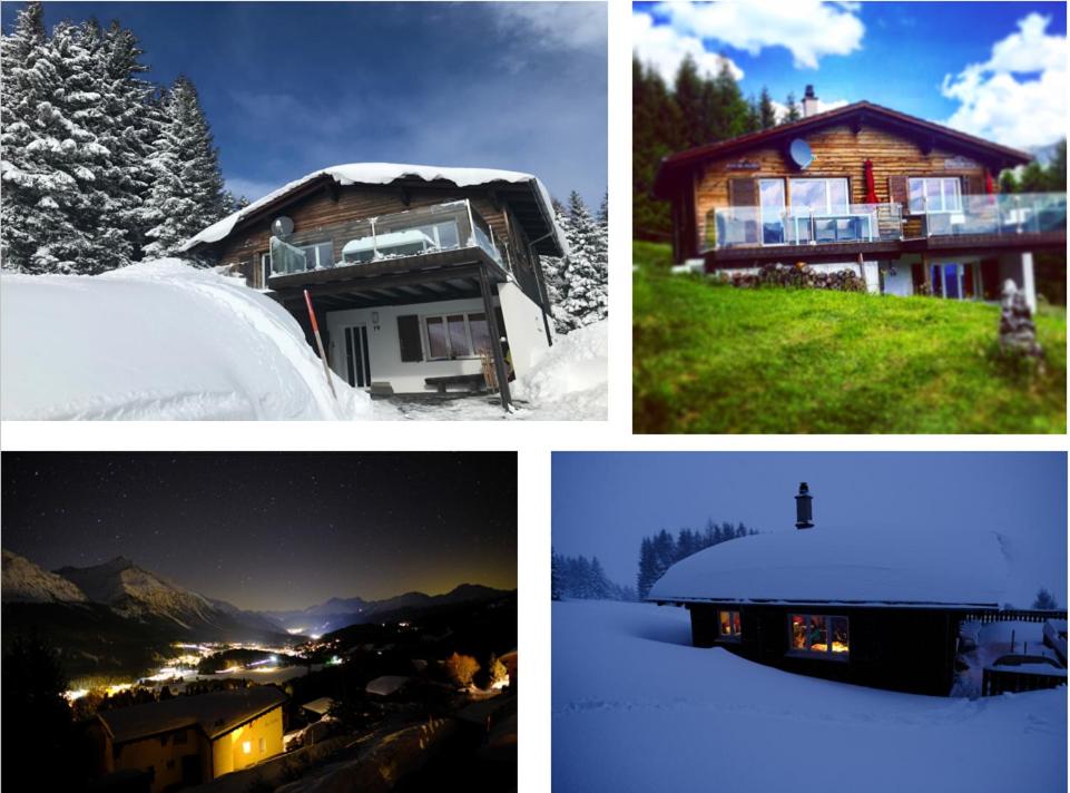 瓦尔贝拉Chalet Casa Cresta - Top of Lenzerheide - bis 8 Personen的四张房子和雪的照片