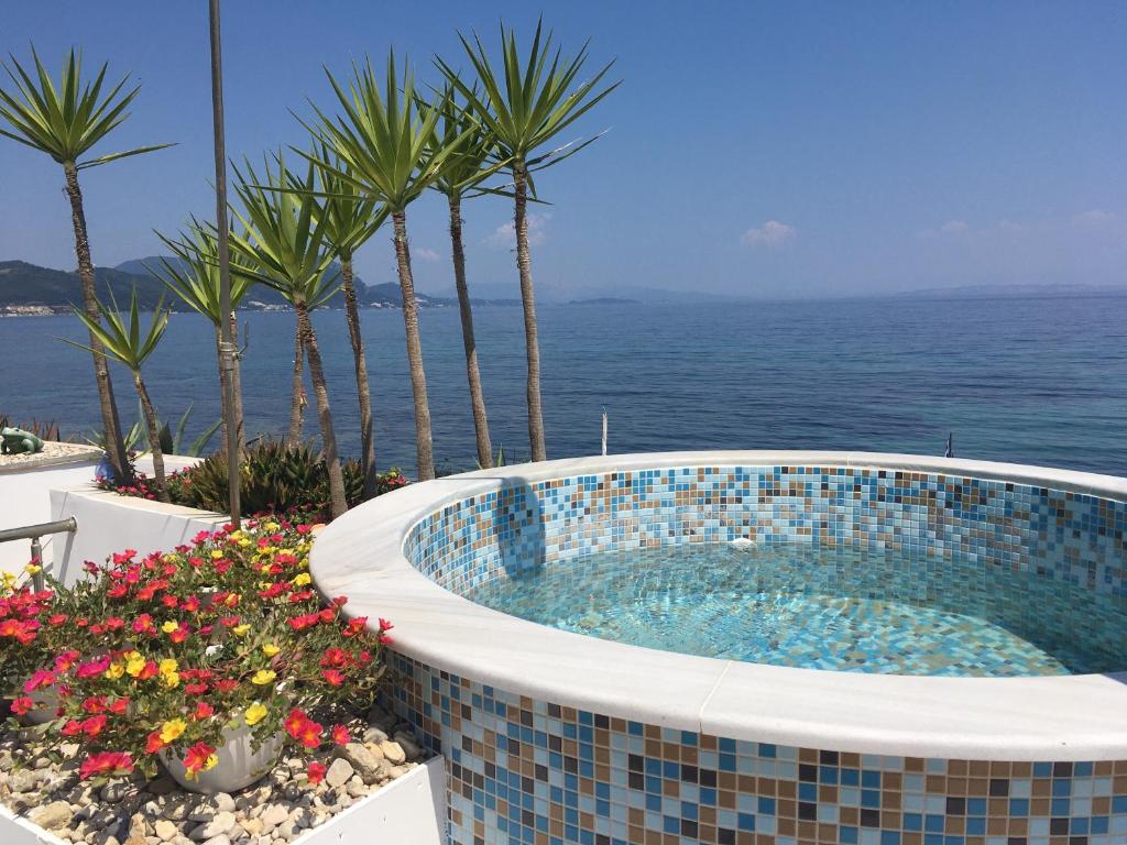 梅松吉Villa Evita的一座背景海洋的游泳池