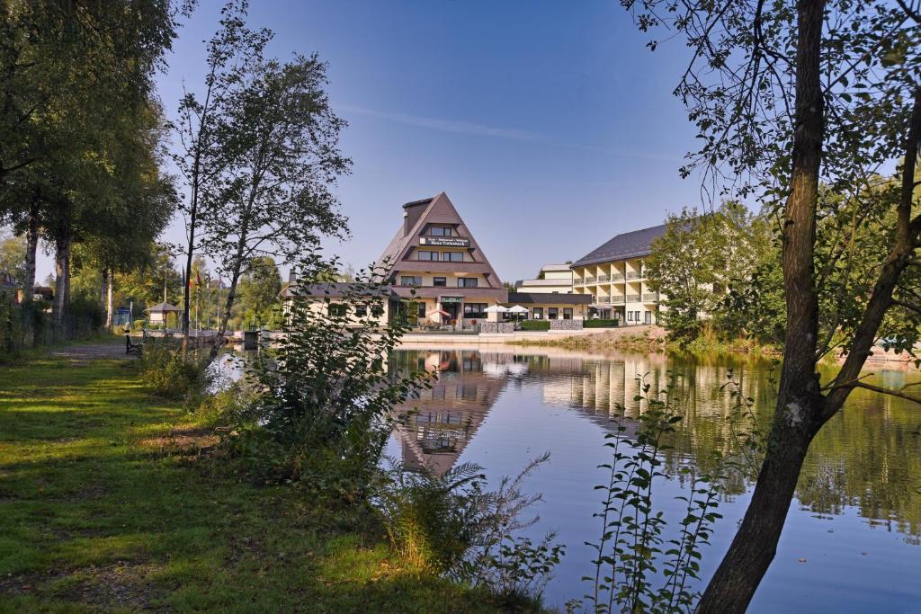 比林根蒂芬巴赫酒店的一座大型建筑,位于湖边