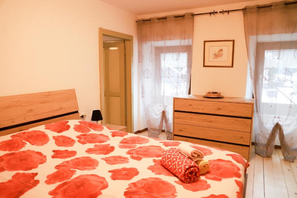 法尔西德COL DE RIF Appartamento Storico nelle Dolomiti的一间卧室配有一张床和一个梳妆台