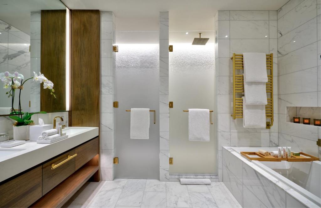 华盛顿杜邦环岛酒店的一间带水槽和淋浴的浴室