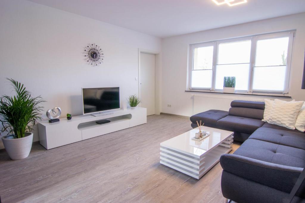 塔勒Appartements am Bodetal的带沙发和电视的客厅