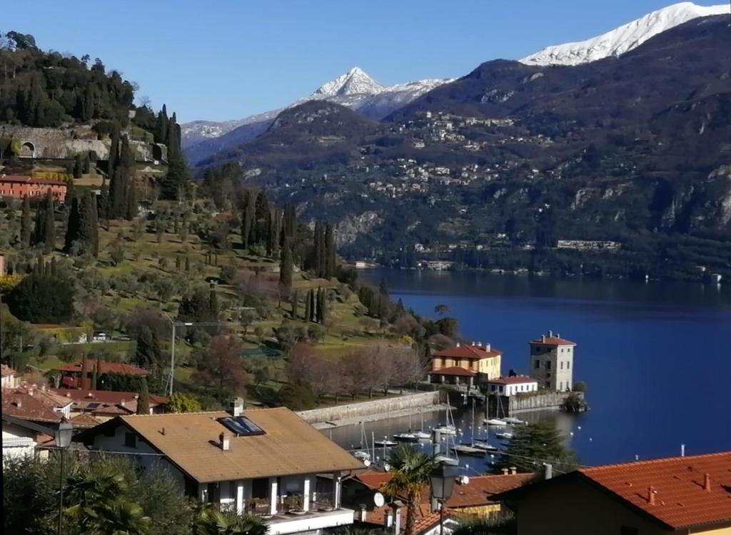 贝拉吉奥Bellagio Holiday Home的享有湖泊和山脉的小镇景色。