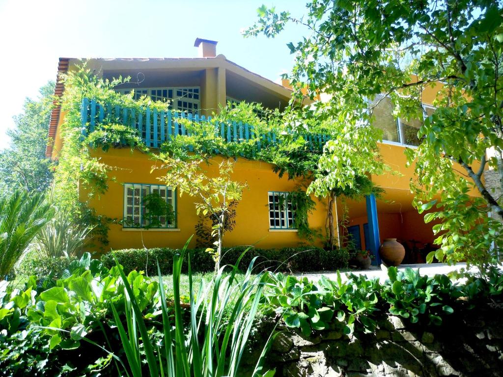 Tentúgal金塔塔蒙加斯公寓的黄色的房子,植物繁多