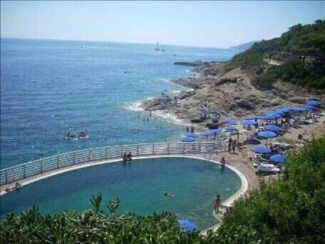 阿祖罗港Villa Capo D'arco的海边的游泳池
