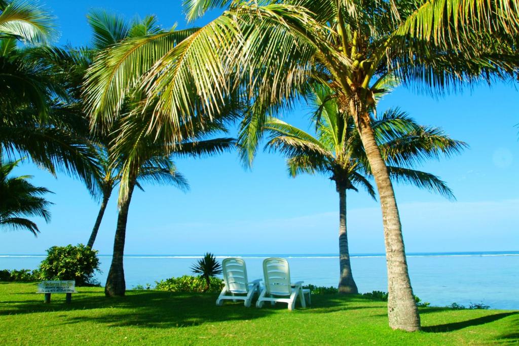 克罗托格贝达拉海滩旅馆的海滩上的两把椅子和棕榈树