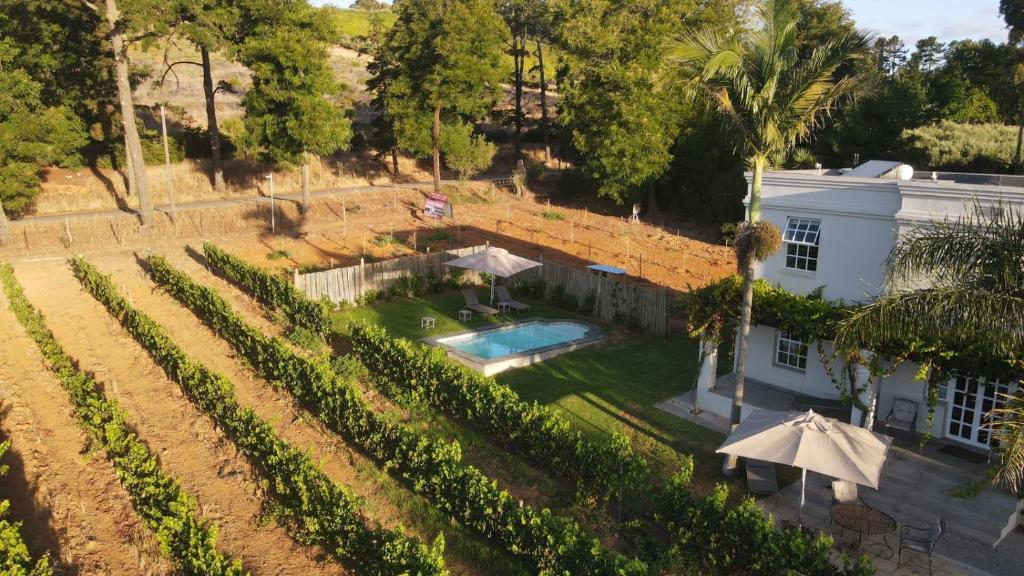 斯泰伦博斯Kunjani Villas的享有带游泳池的房屋的空中景致