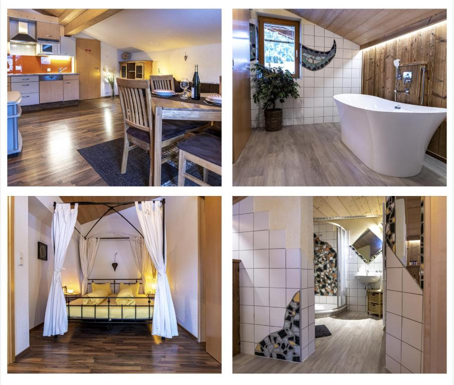 埃尔瓦尔德Haus Alpenblick的厨房和浴室的四幅照片拼在一起